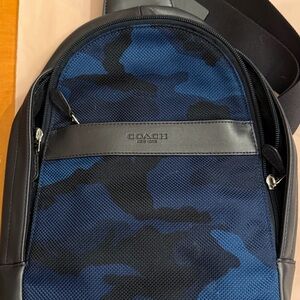 Coach Men's Black and Blue Camouflage Backpack